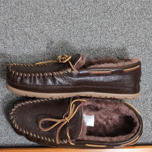 L.L. Bean Wicked Good Moccasins Moosehide Slipper Chocolate Brown Size 11.0 - Picture 8 of 14